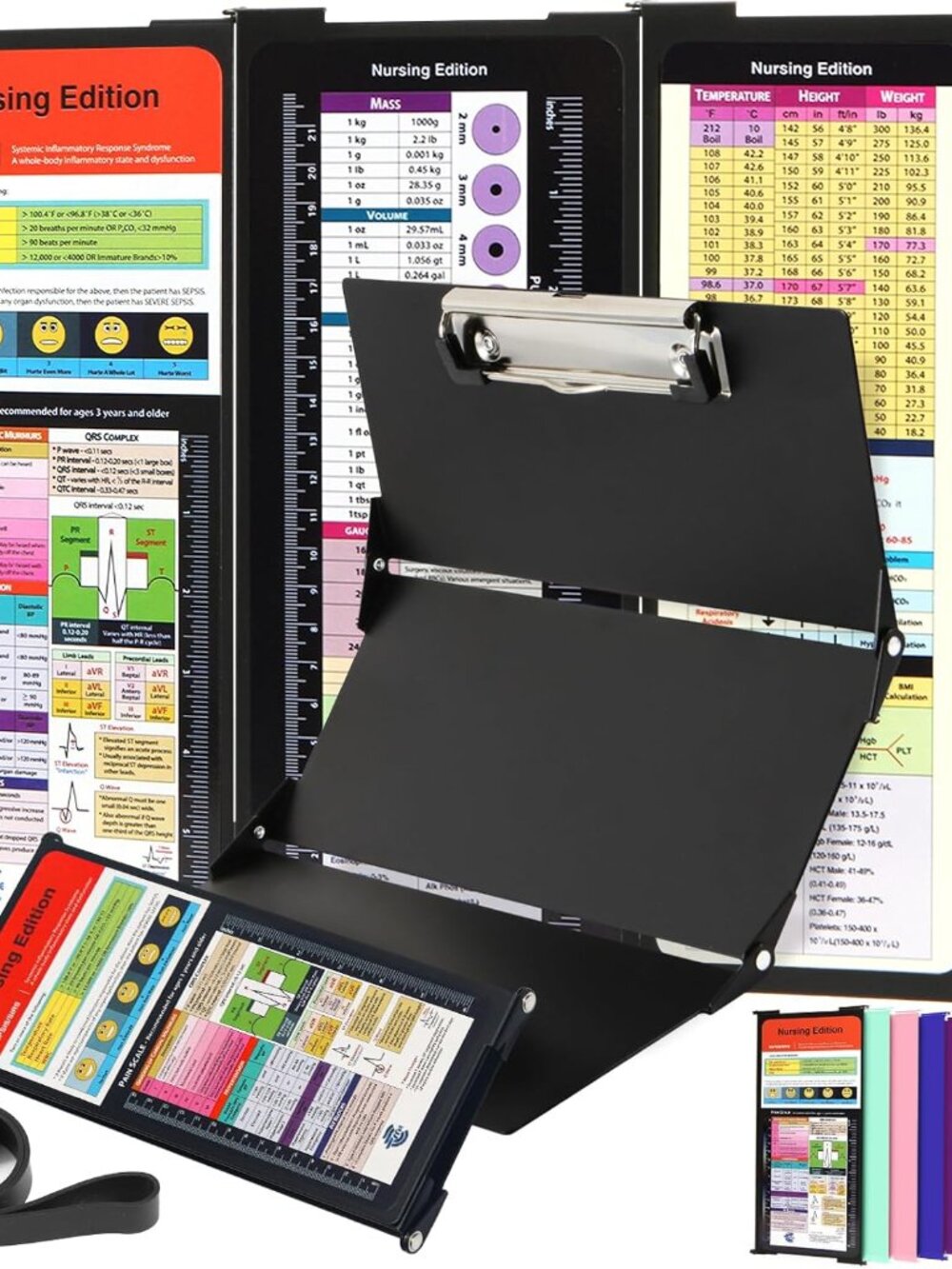 Nursing Clipboard Foldable with Medical Edition Cheat Sheets, 3 Layers Aluminum